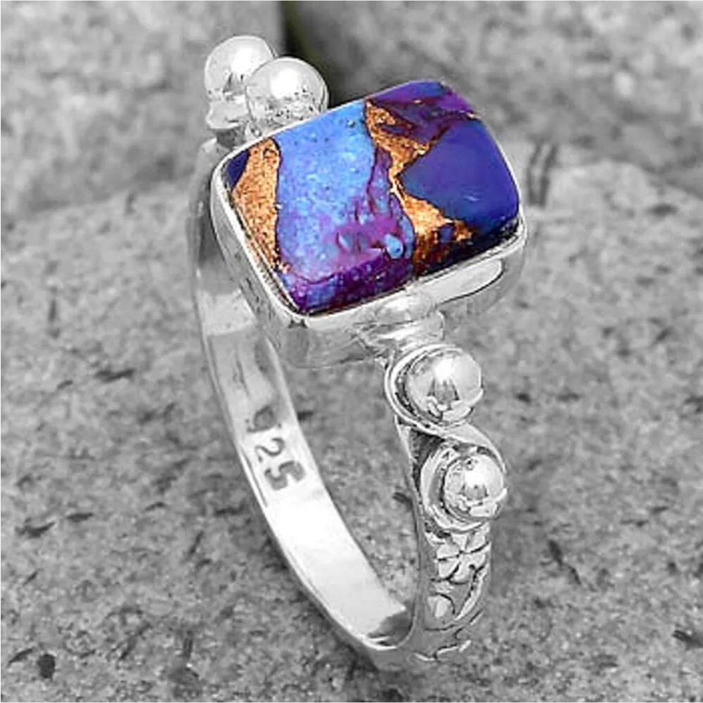 Copper purple turquoise sterling silver ring size 7.5 - Picture 3 of 4